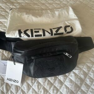 Kenzo Tiger Embroidered Black Leather Belt Bag
